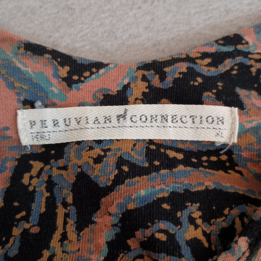 Peruvian Connection XL Boho Paisley 3/4 Sleeve Fit & Flare V-Neck Midi Dress - Picture 2 of 5